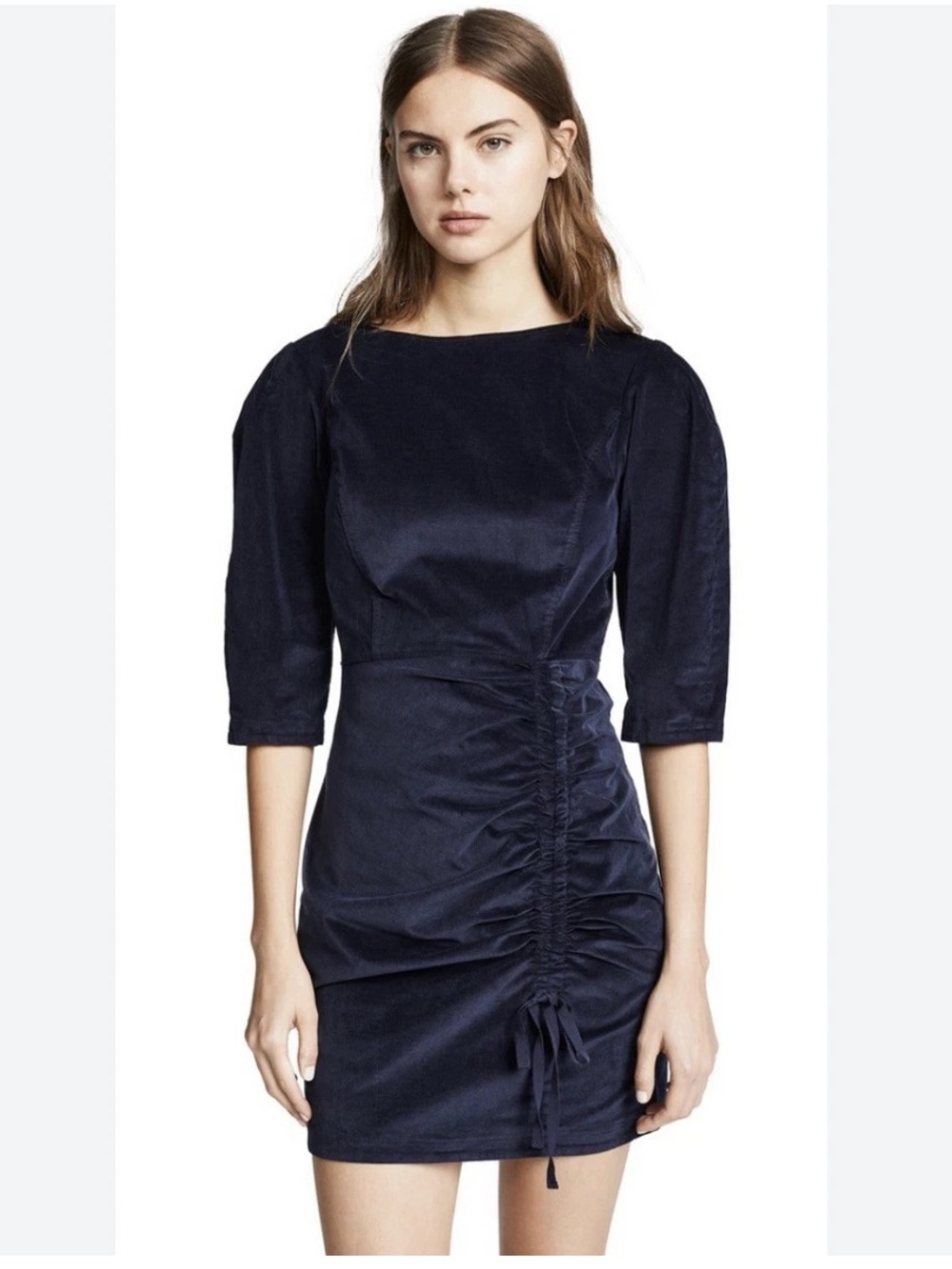 La Vie Rebecca Taylor Navy Corduroy Ruched Mini Dress Size S